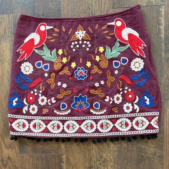 Altar'd State Burgundy Embroidered Mini Skirt - Picture 1 of 5